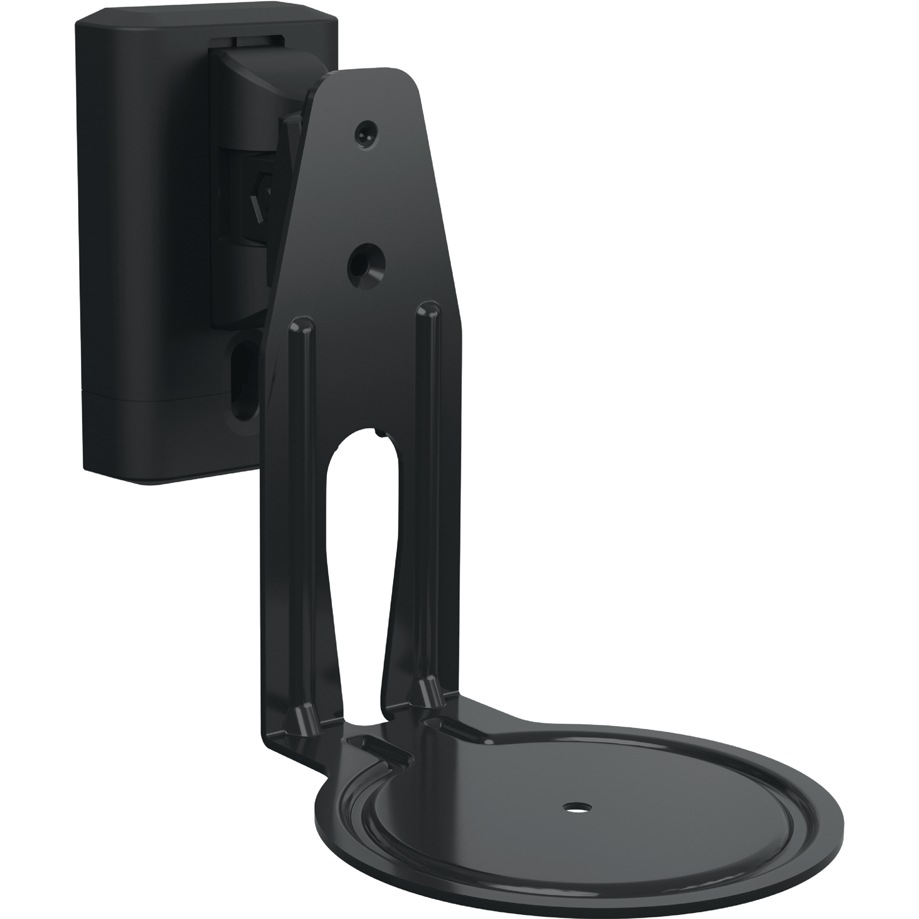 Immagine di un supporto a parete Sanus nero per speaker Sonos Era 100