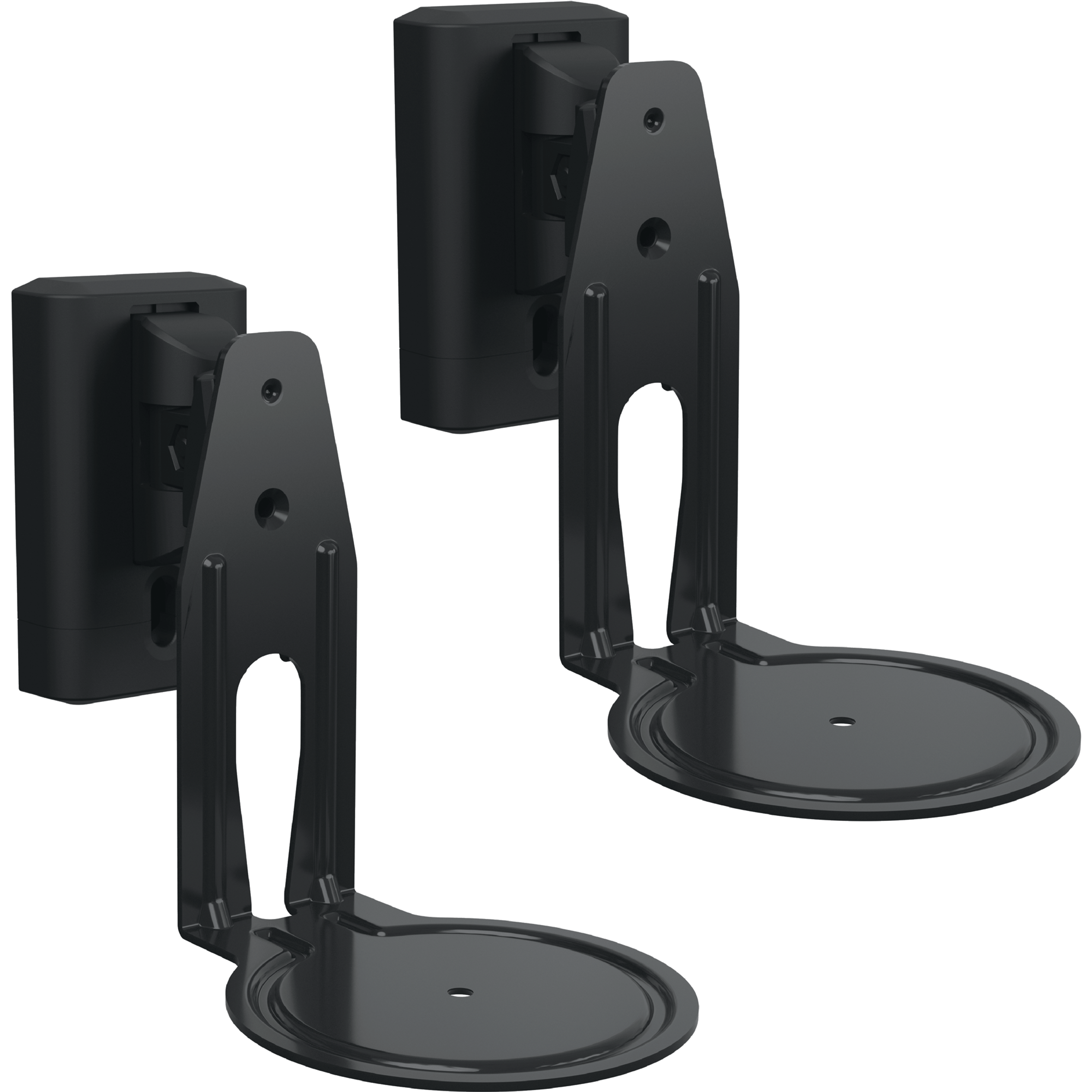 Immagine di una coppia di supporti a parete Sanus neri per speaker Sonos Era 100