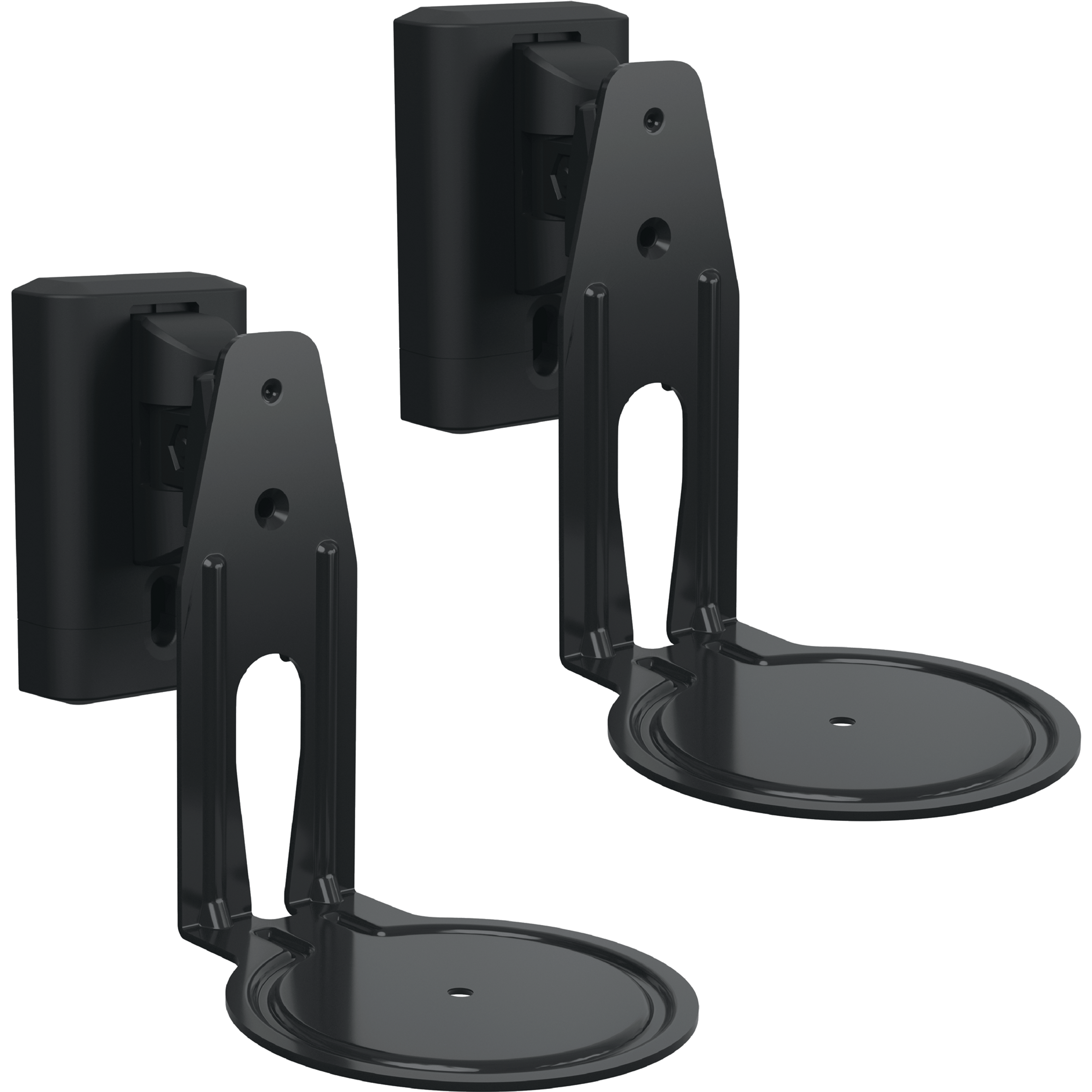 Immagine di una coppia di supporti a parete Sanus neri per speaker Sonos Era 100