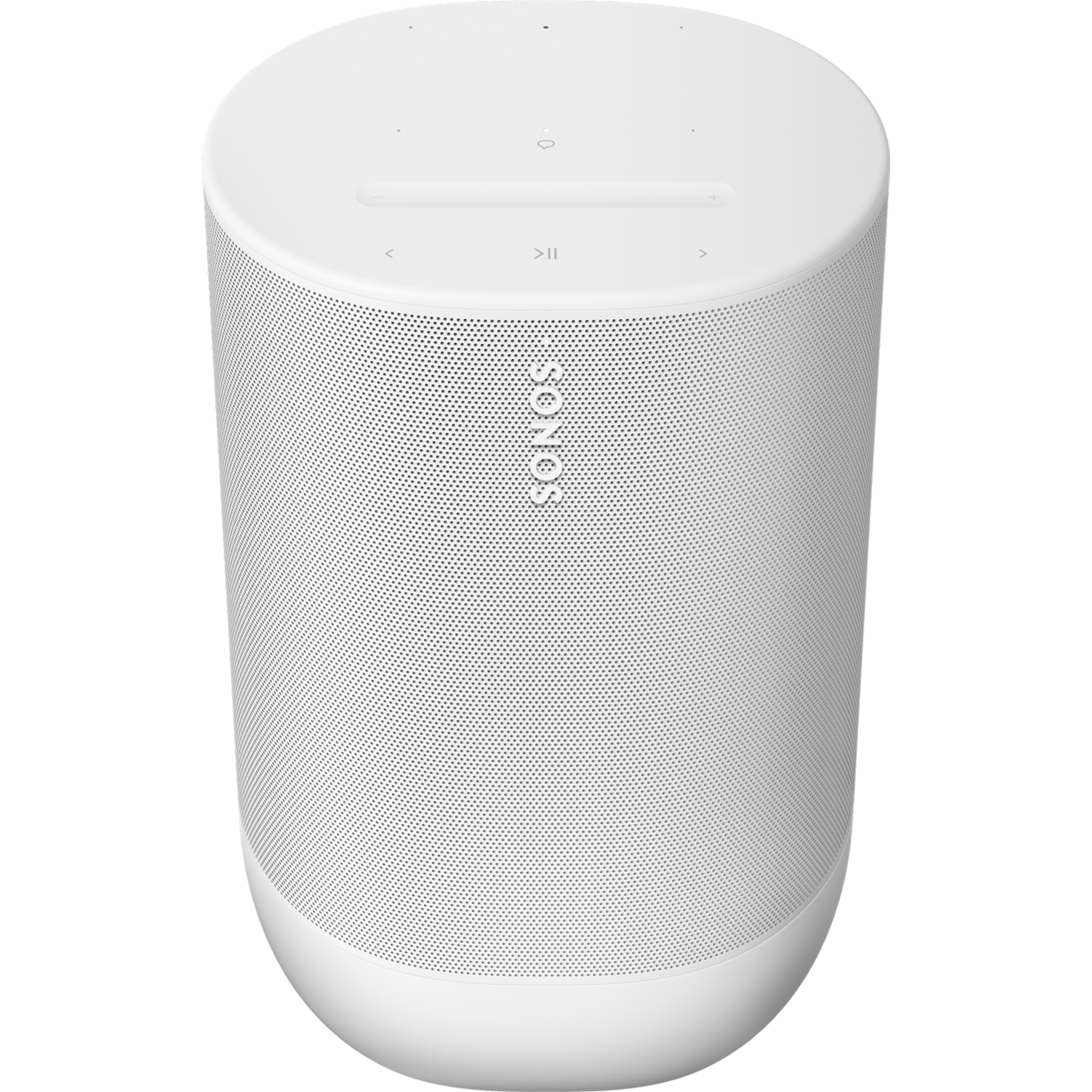 Vorderansicht eines nach unten geneigten Sonos Move 2 in Weiß