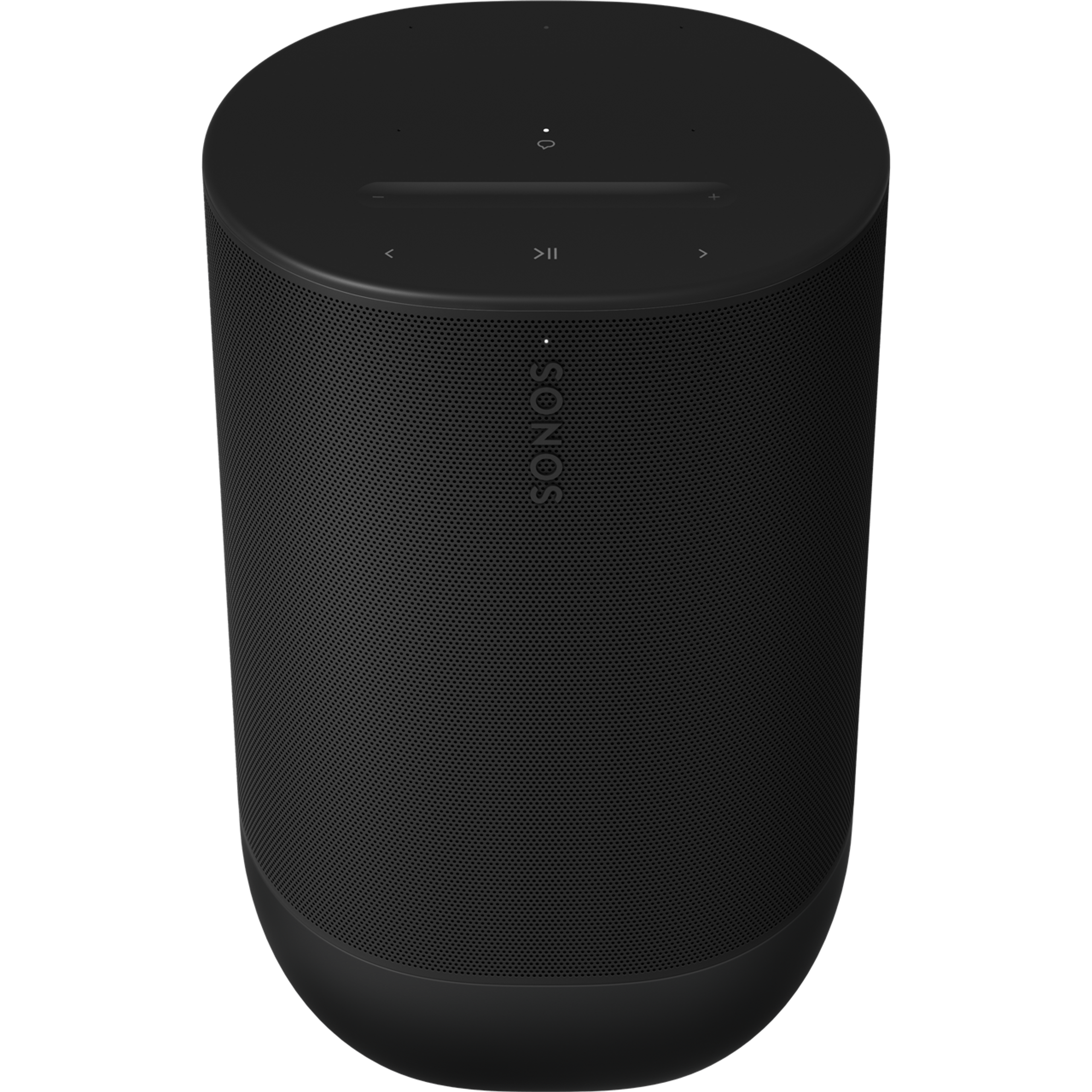 Widok przedniej części Sonos Move 2 w kolorze czarnym, przechylonego pod kątem