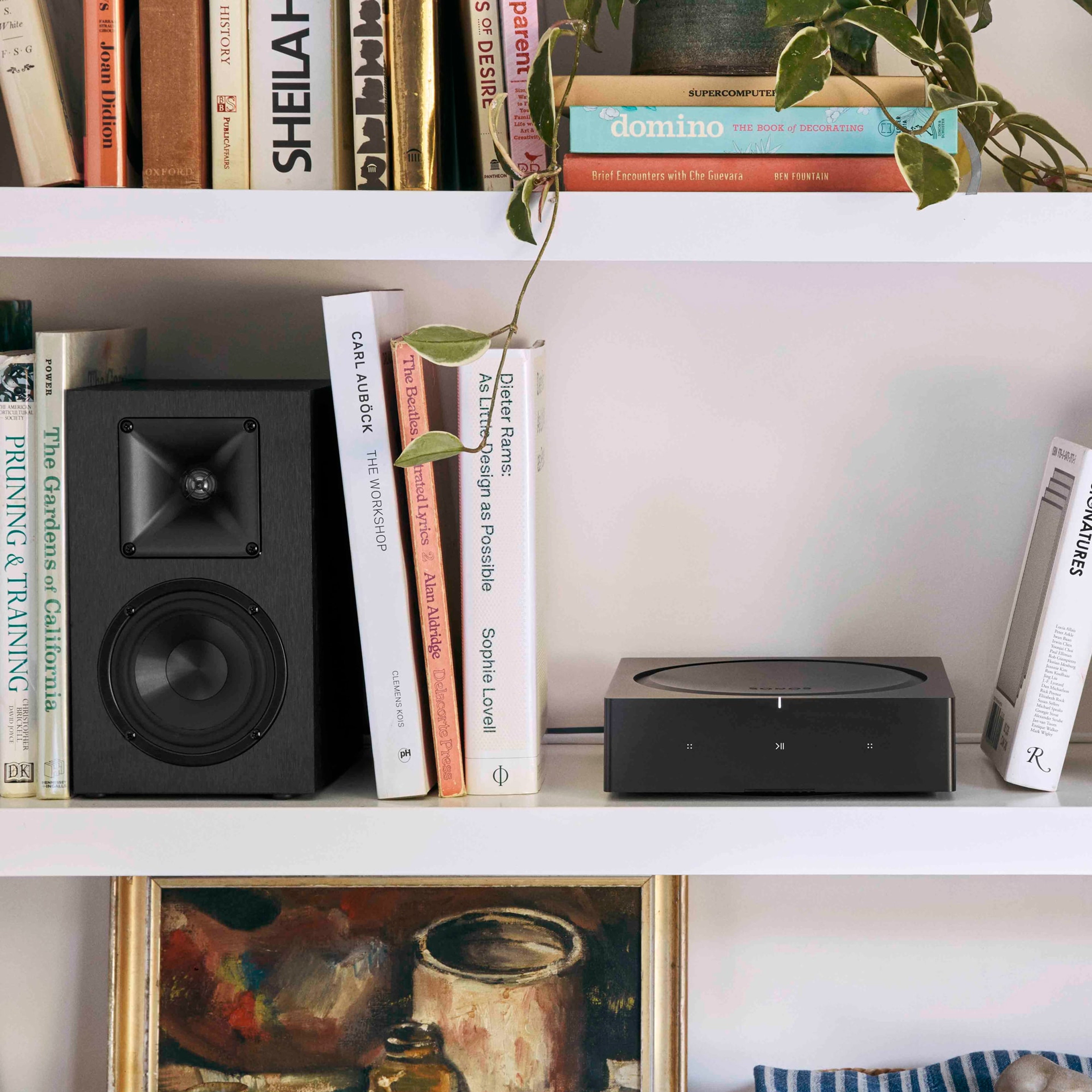 Amp's compact shape fits perfectly into a bookshelf, or wherever your wired speakers are