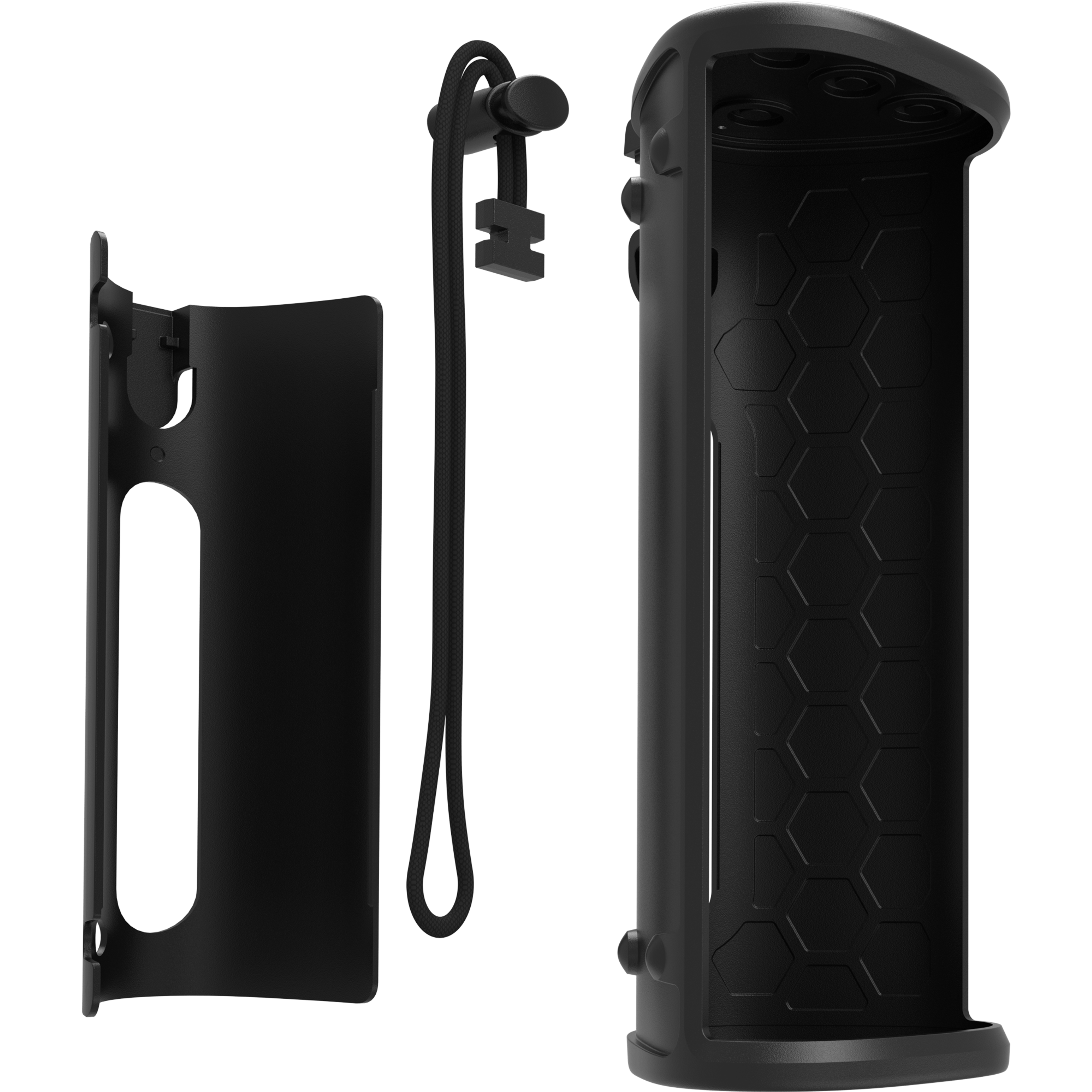 Un étui Otterbox pour Sonos Roam 2 noir, décomposé en ses différentes parties