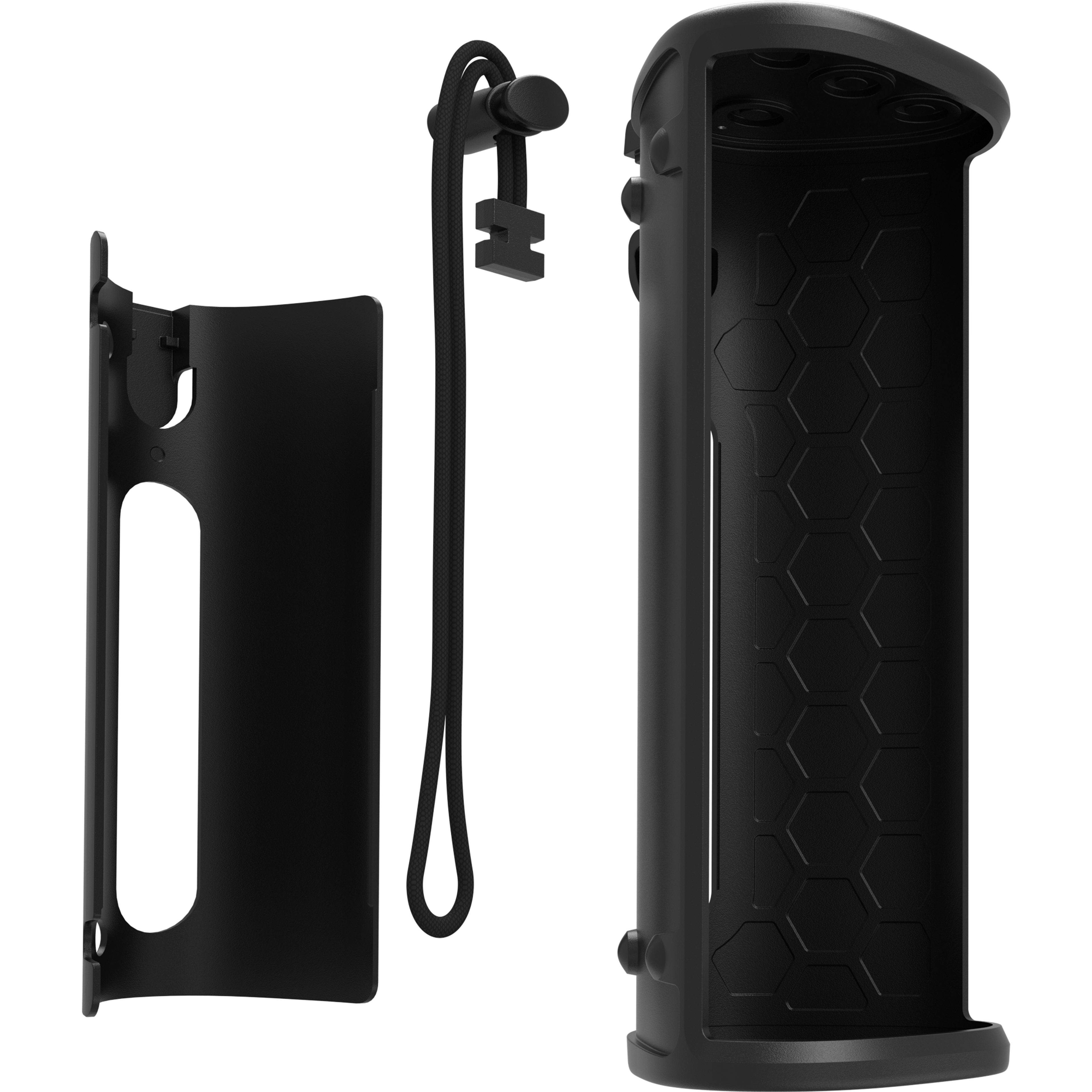 Un étui Otterbox pour Sonos Roam 2 noir, décomposé en ses différentes parties