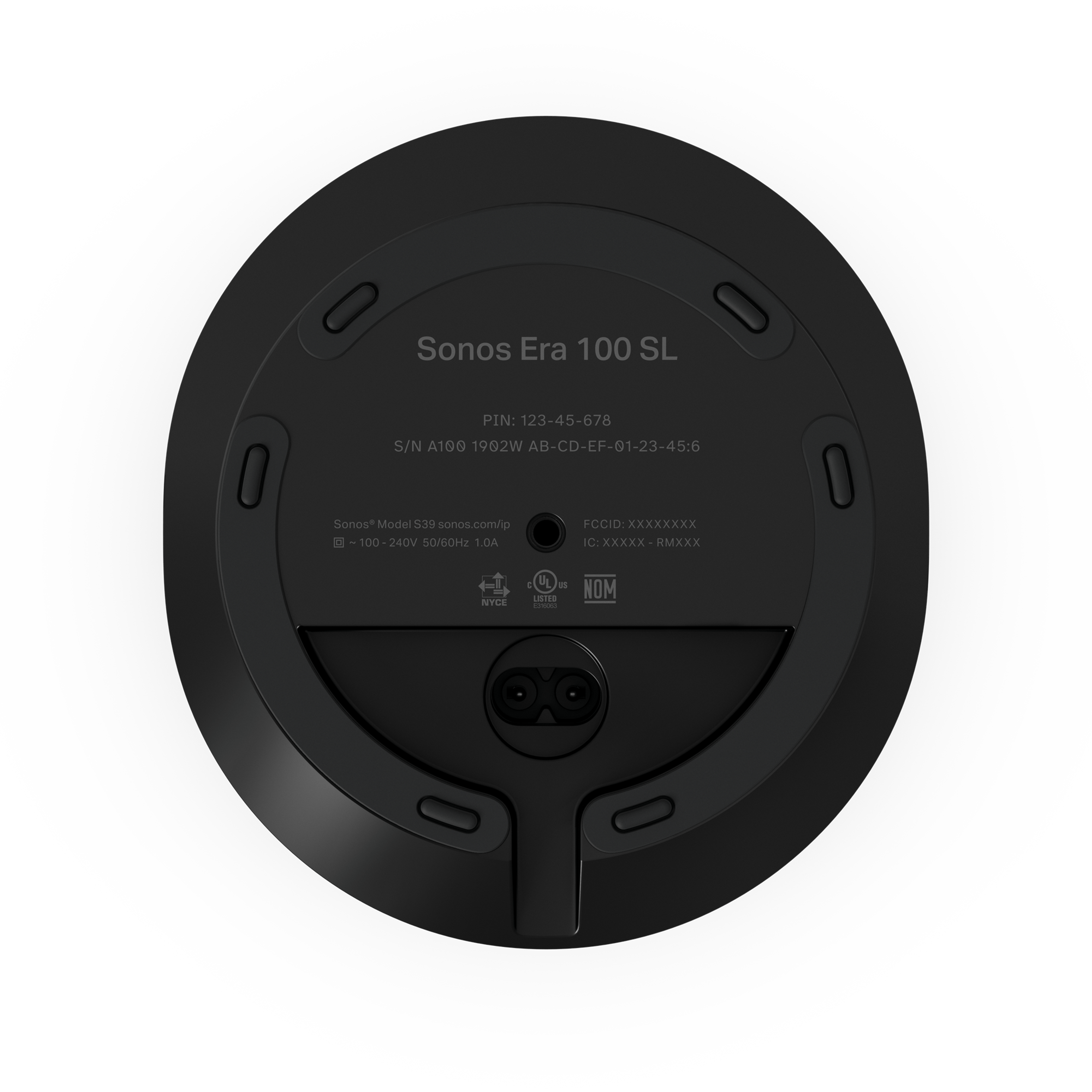 Vue du dessous d'un Sonos Era 100 SL noir