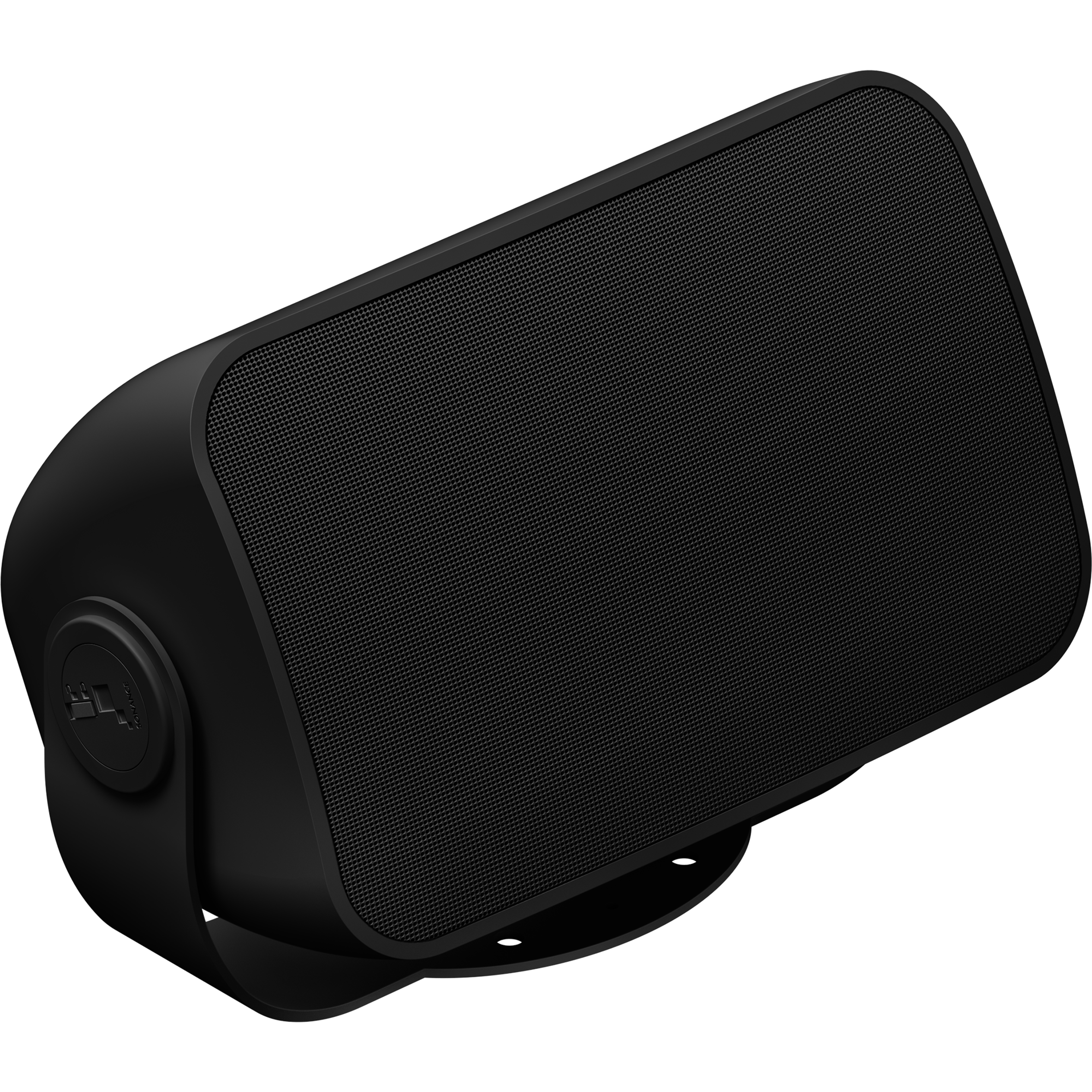 Leicht schräge Ansicht eines Outdoor Speakers in Schwarz