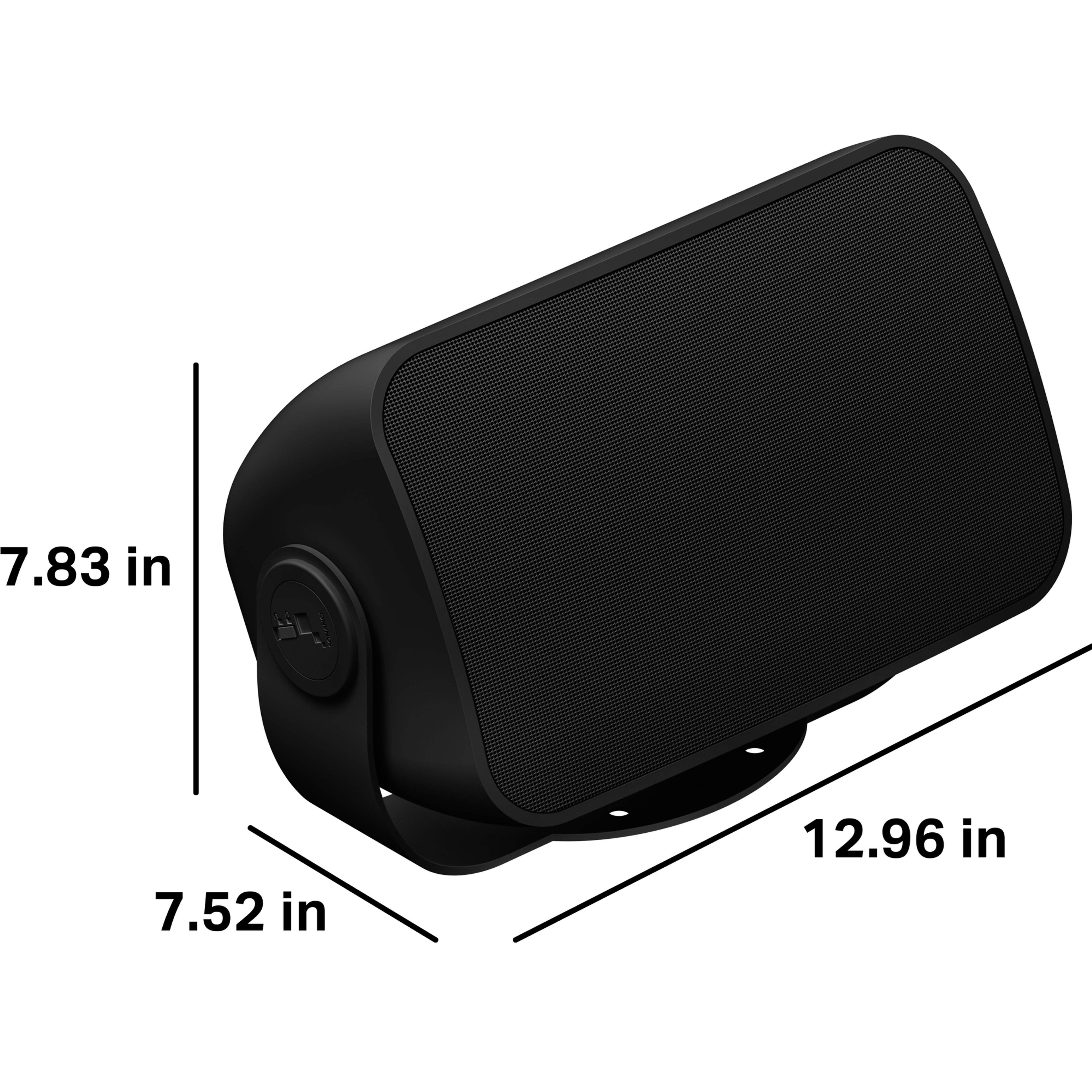 These outdoor speakers are 7.83 inches (198.9 mm) tall, 7.52 inches (191.0 mm) deep, and 12.96 inches (329.2 mm) wide