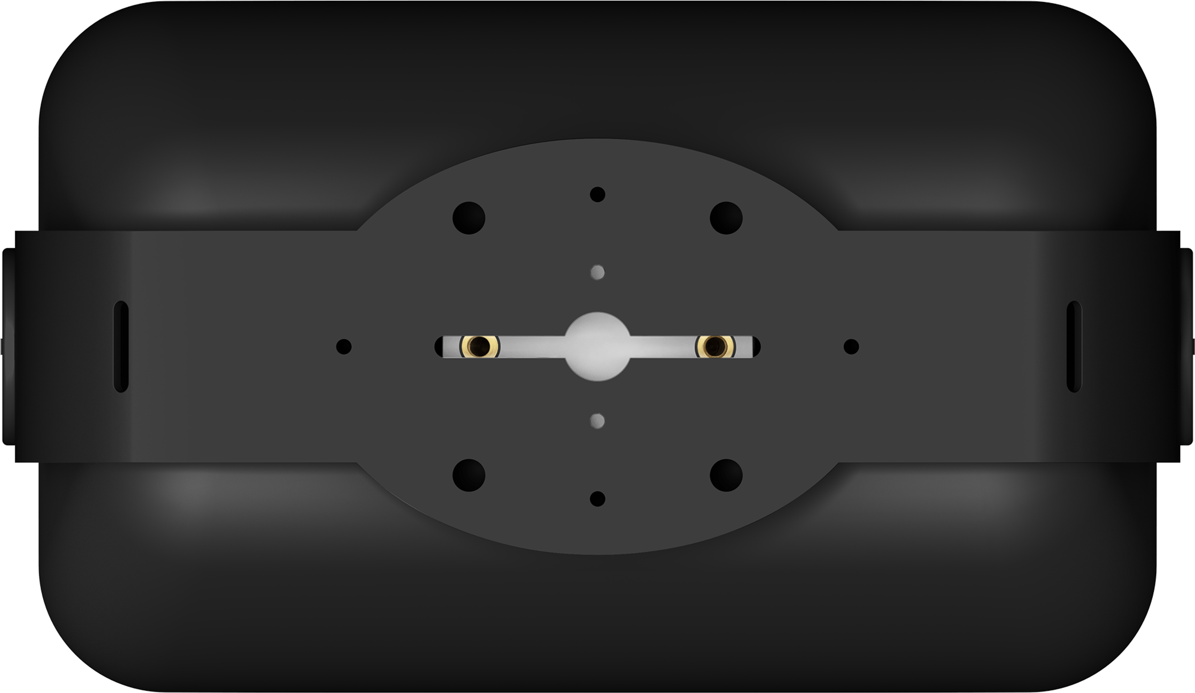 Back view of a black outdoor speaker