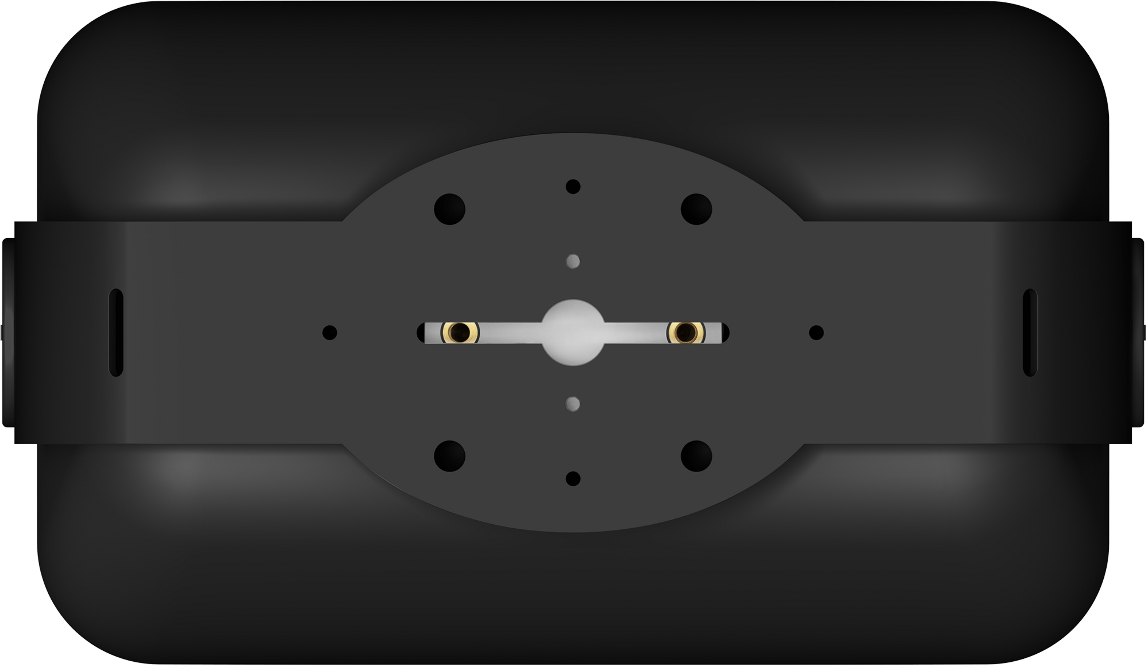 Back view of a black outdoor speaker