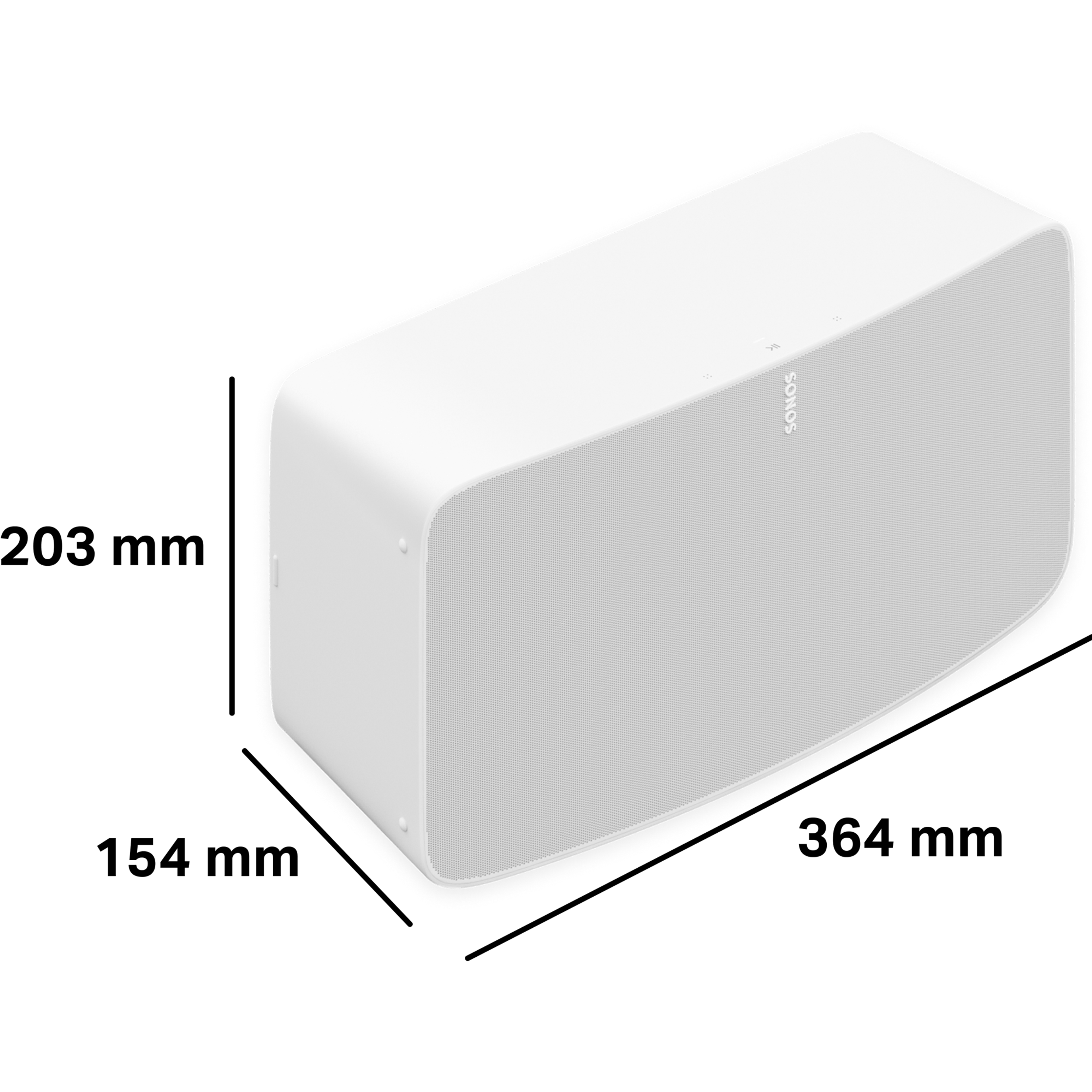 Der Sonos Five ist 203 mm hoch, 154 mm tief und 364 mm breit