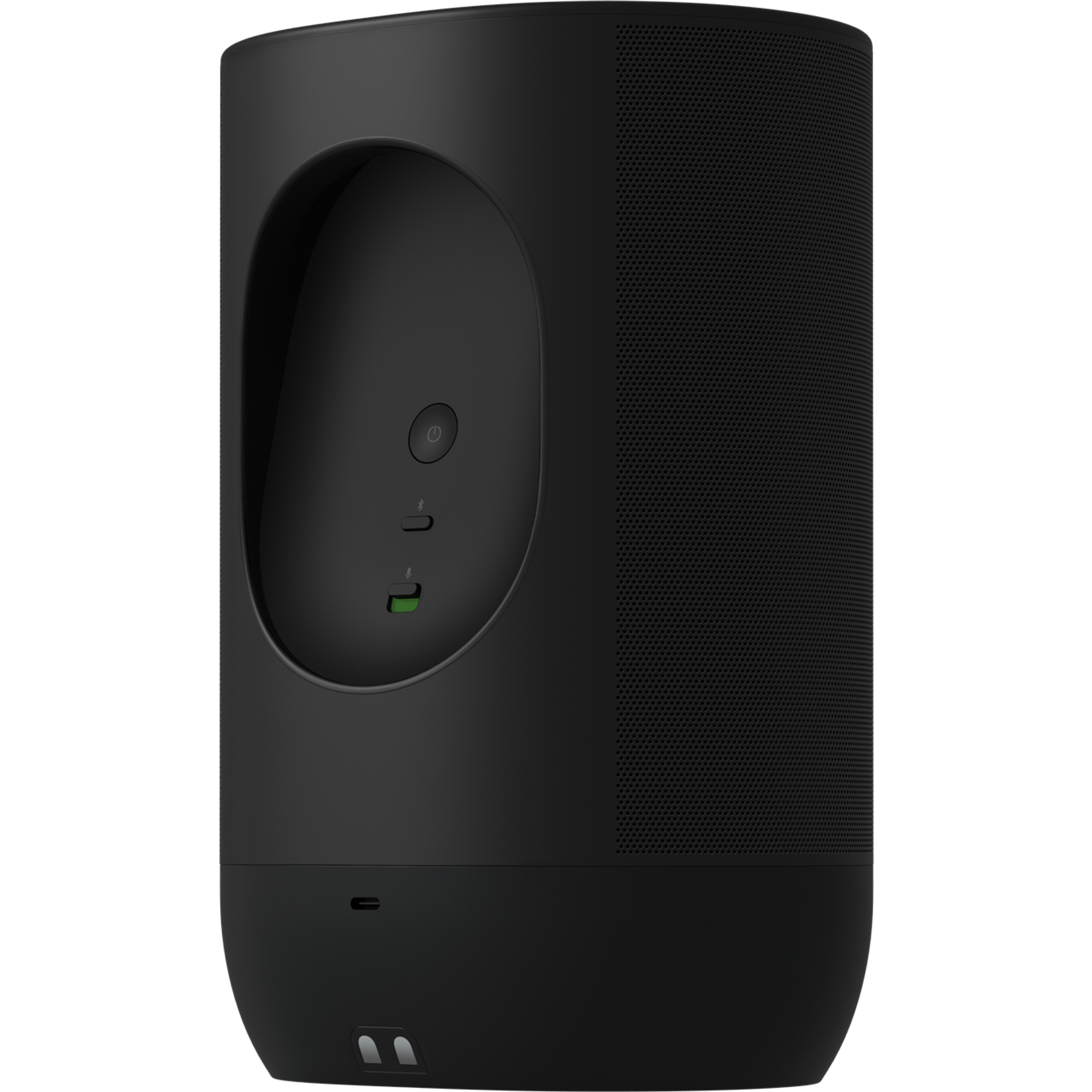 Widok tylnej części Sonos Move 2 w kolorze czarnym, obróconego lekko w bok