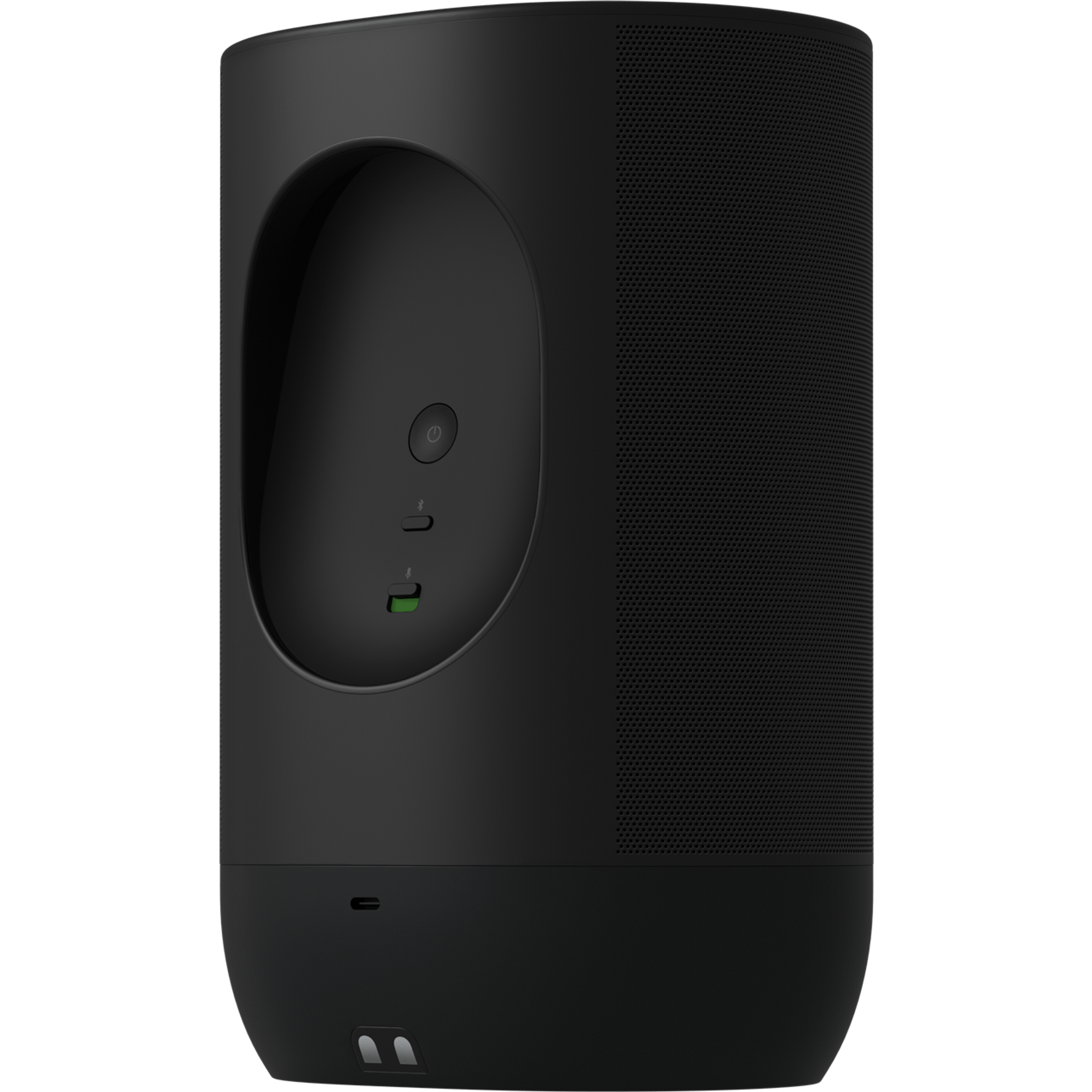 Widok tylnej części Sonos Move 2 w kolorze czarnym, obróconego lekko w bok