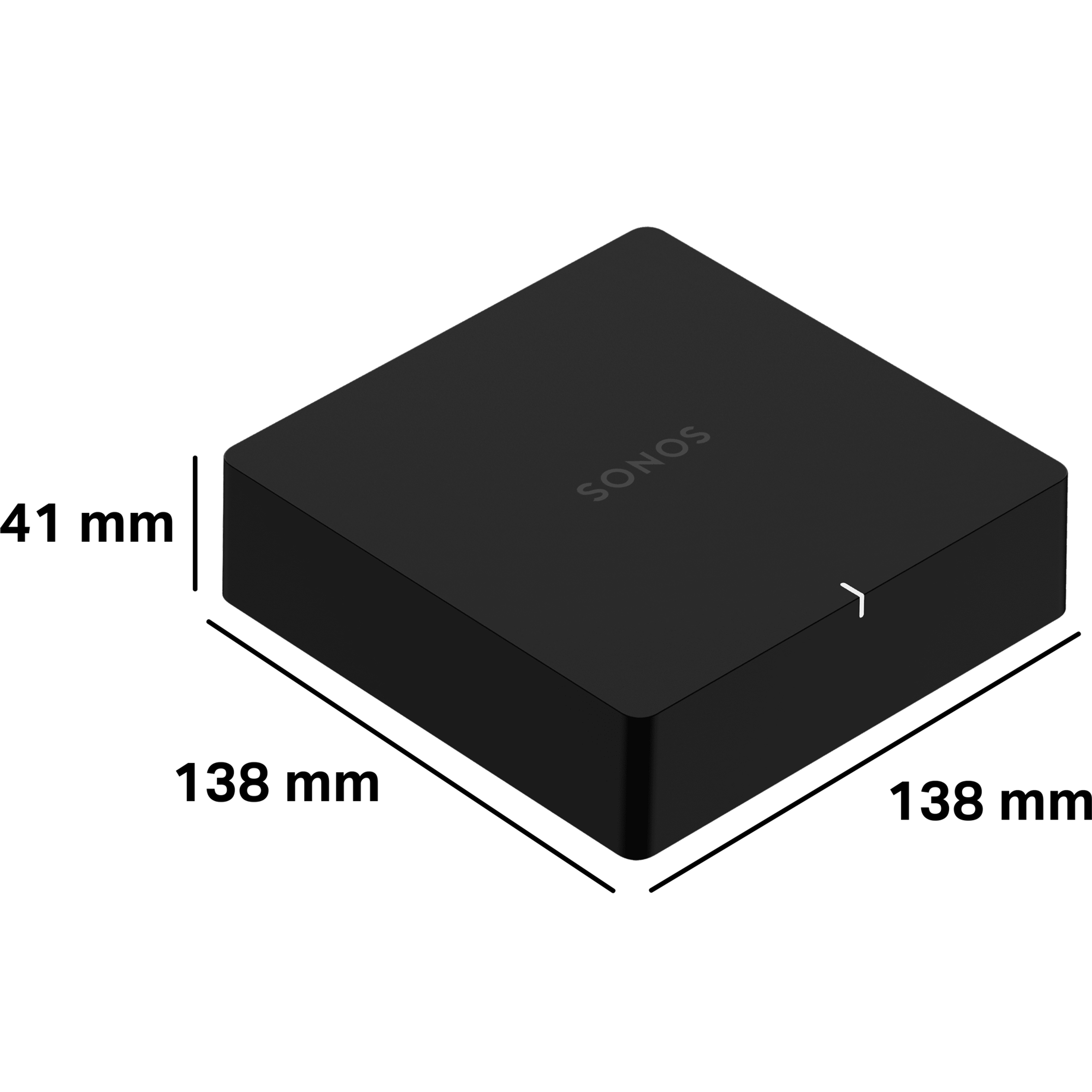 Sonos Port mide 41 mm de alto, 138 mm de profundidad y 138 mm de ancho