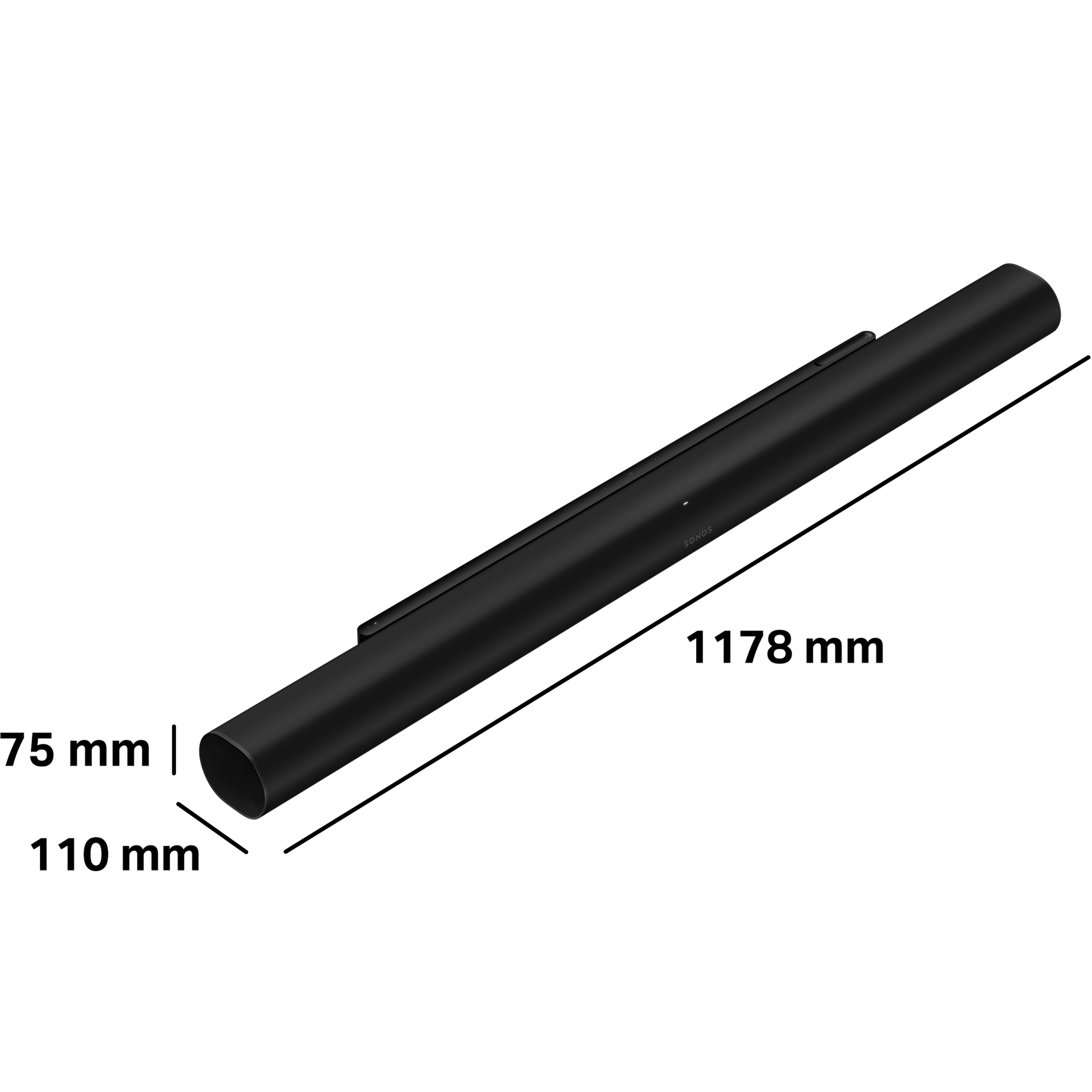 Arc Ultra ma wysokość 75 mm, głębokość 110 mm i szerokość 1178 mm