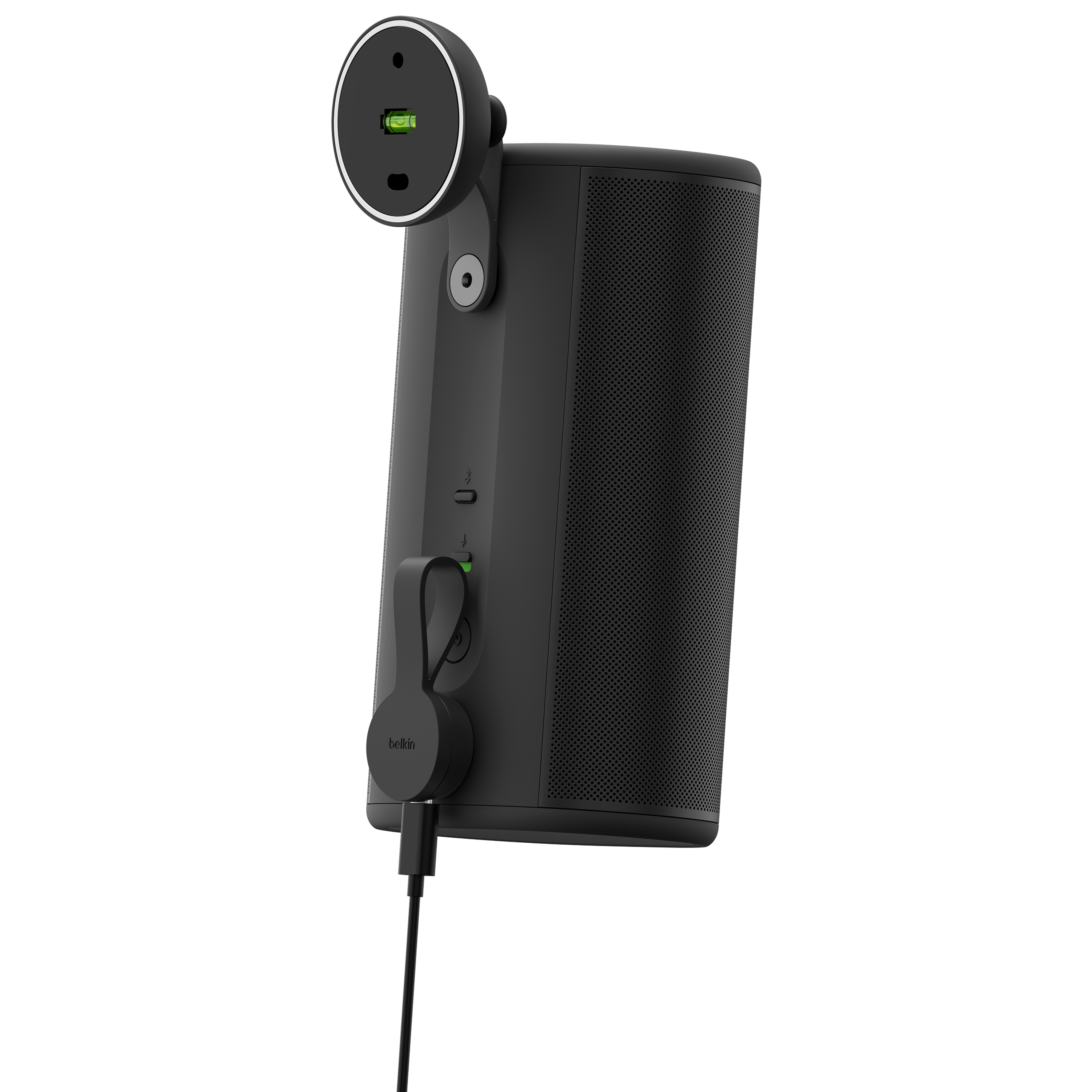 Vista posteriore del gancio da parete Belkin nero per Sonos Play