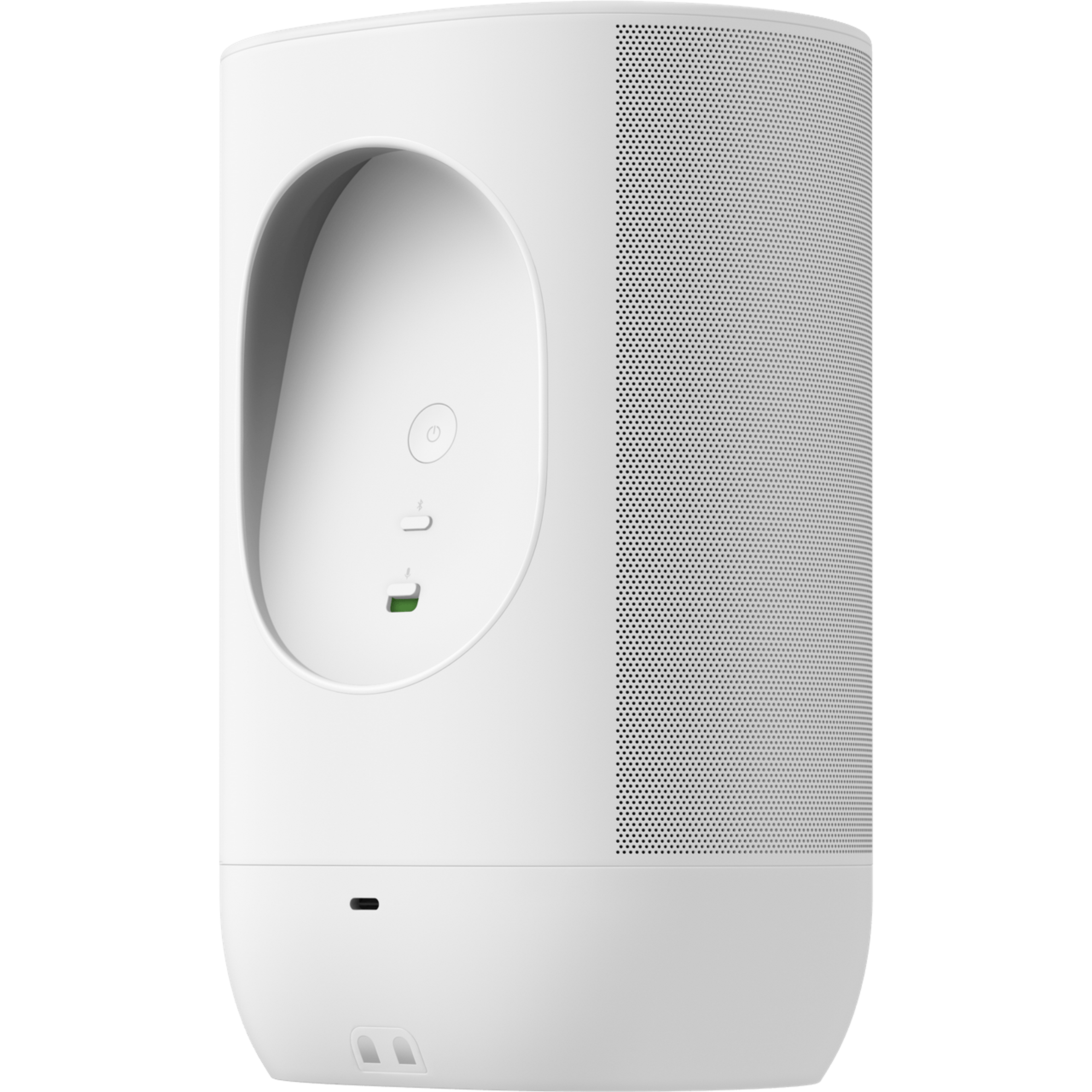 Rückansicht eines leicht schräg positionierten Sonos Move 2 in Weiß