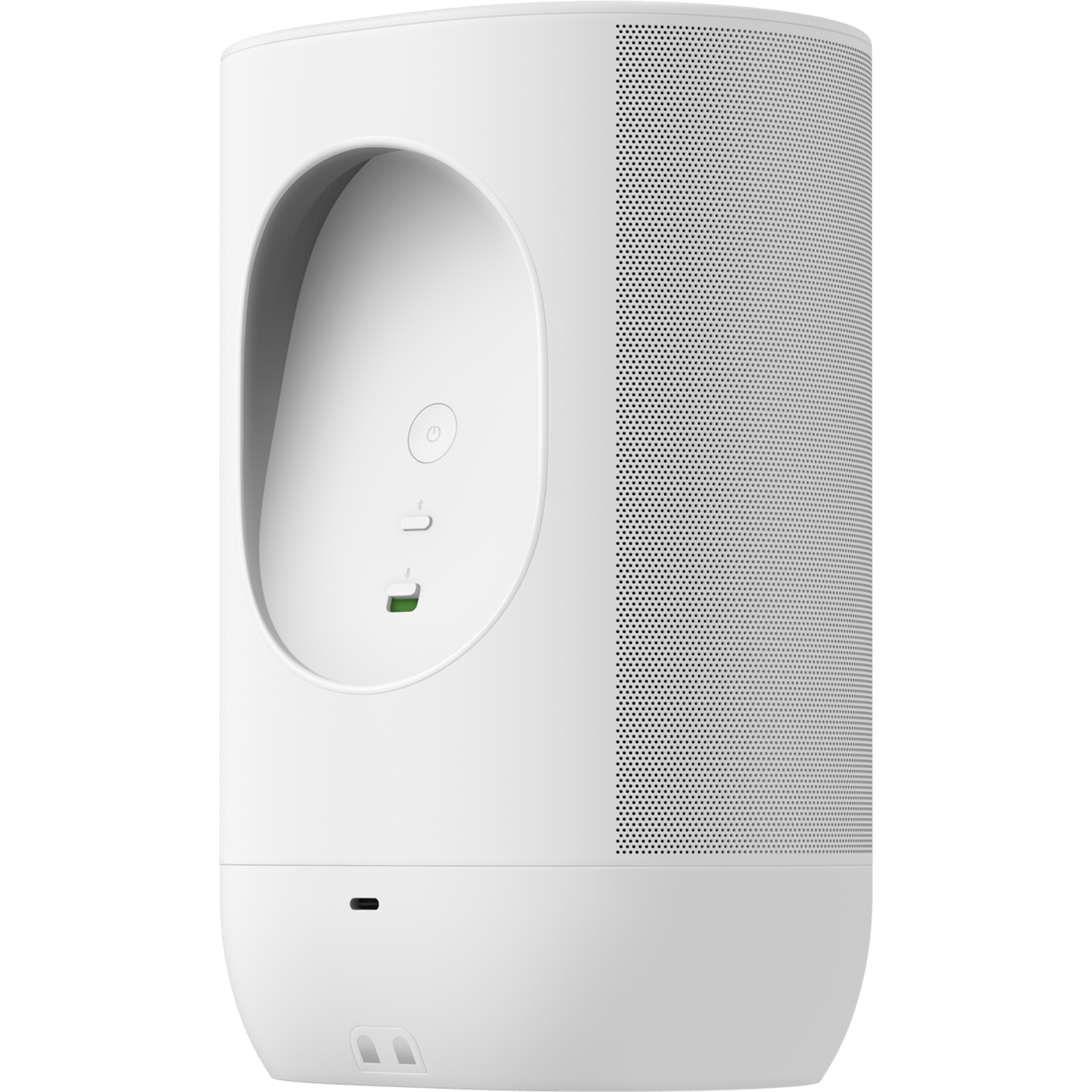 Rückansicht eines leicht schräg positionierten Sonos Move 2 in Weiß
