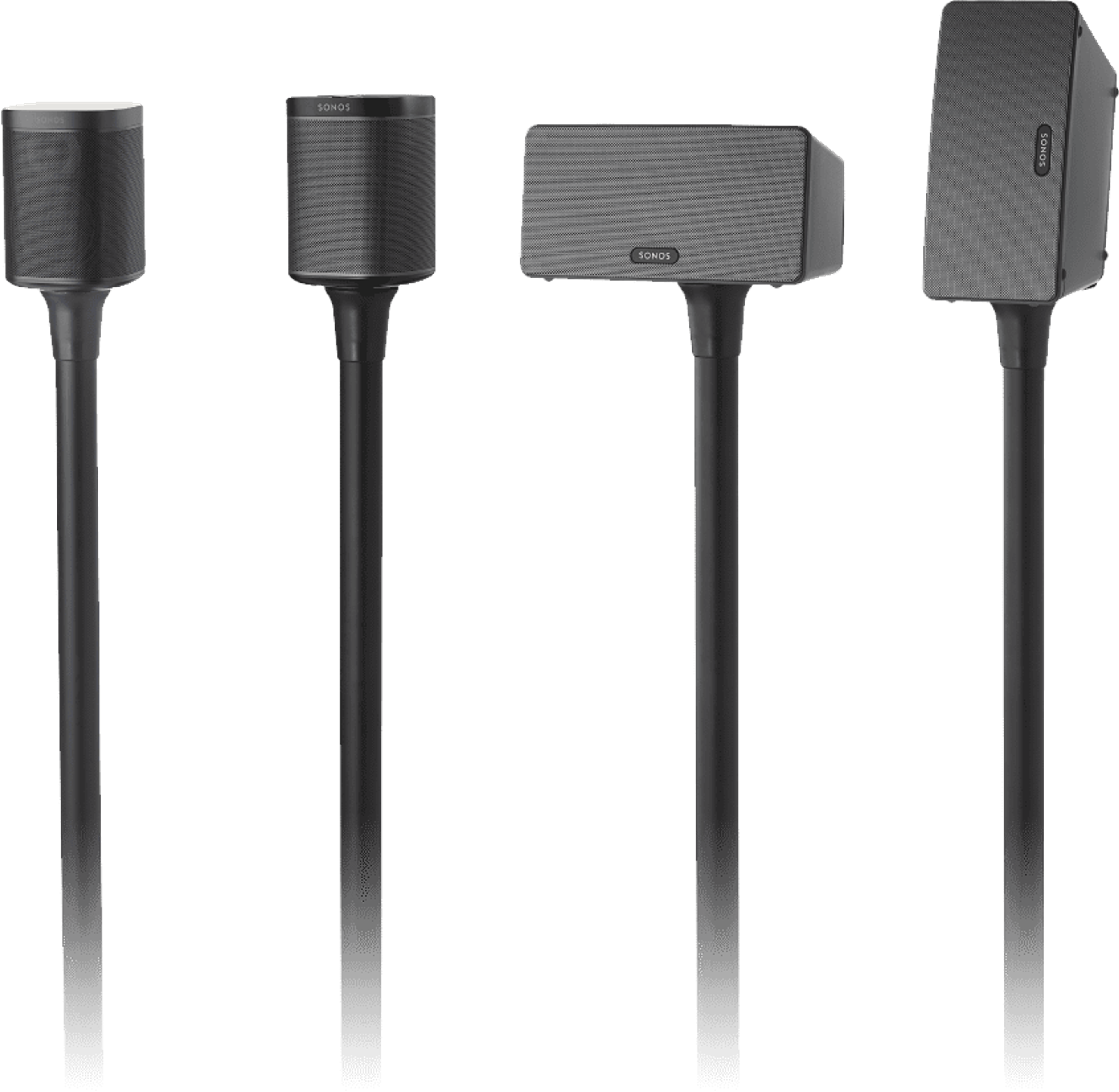 Familia de soportes de pie Sanus en negro