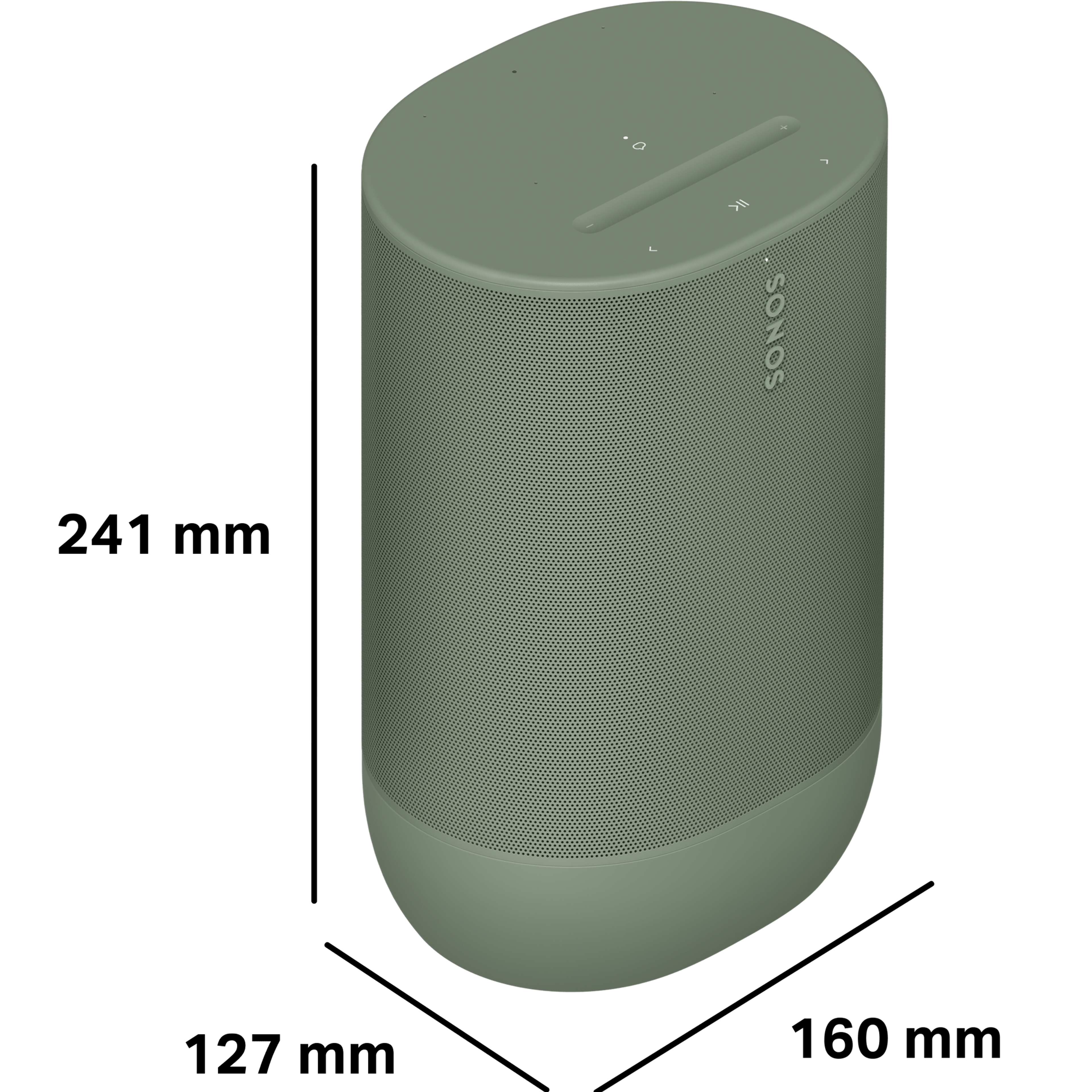 Move 2 ma wysokość 241 mm, głębokość 127 mm i szerokość 160 mm