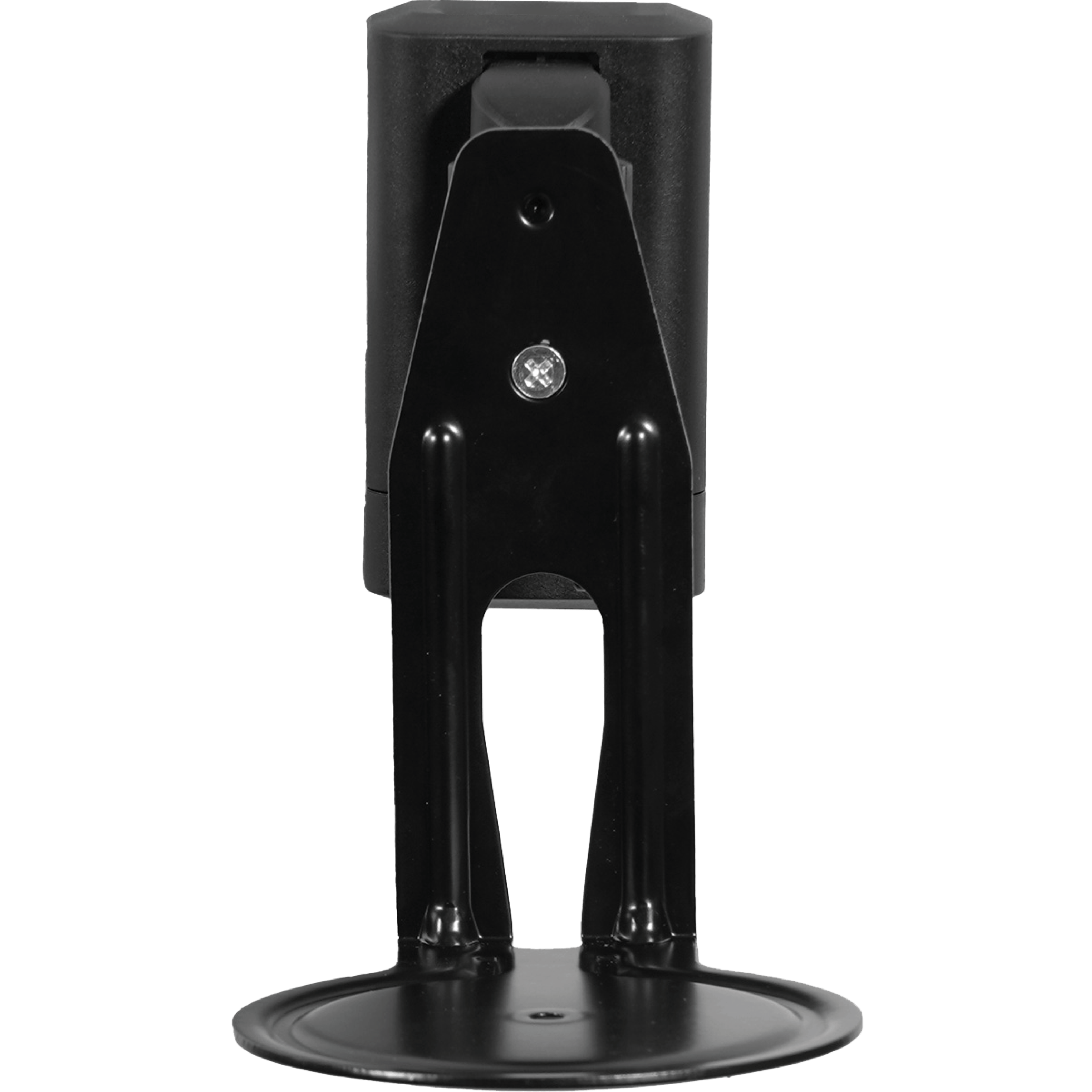 Immagine della parte anteriore di un supporto a parete Sanus nero per speaker Sonos Era 100