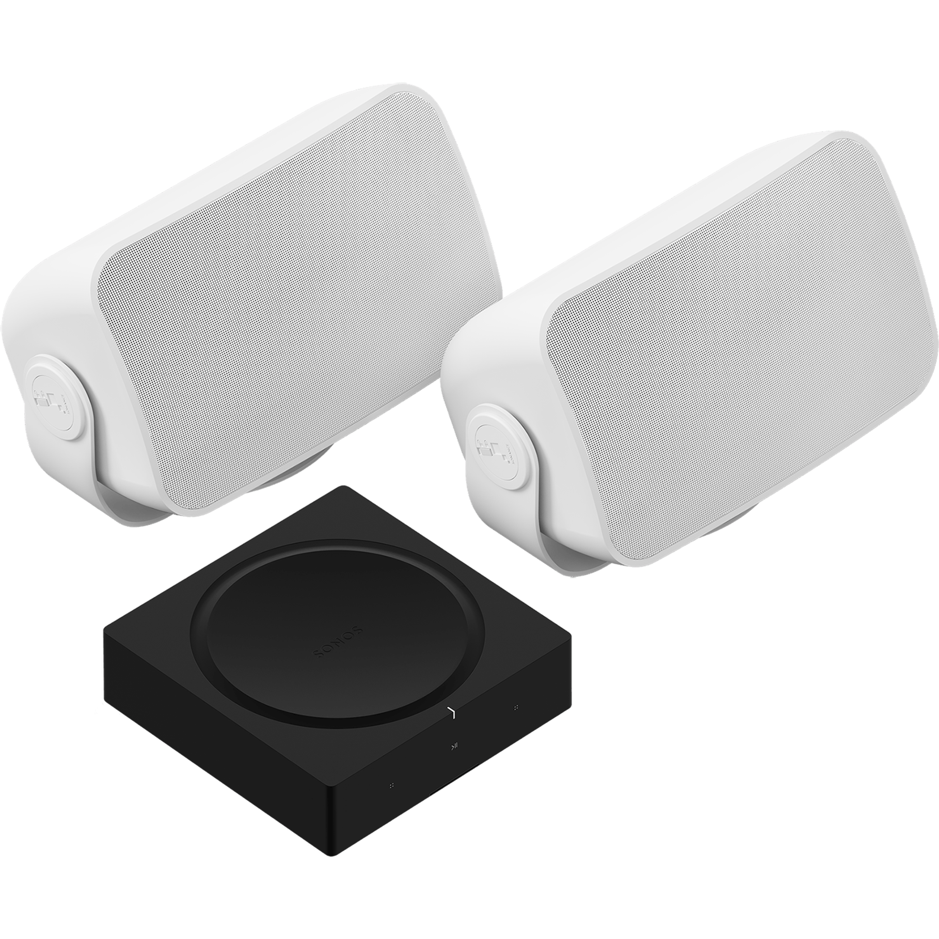 Amp with white Outdoor Speakers Set